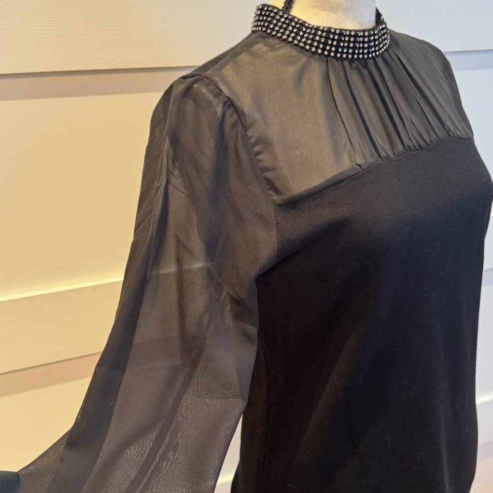 EUC - Elegant sheer sleeve top with rhinestone collar - size S - Picture 4 of 7